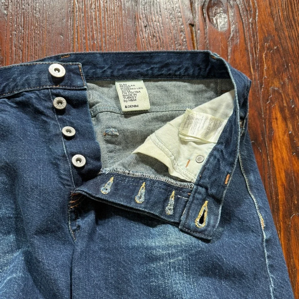 H&M Selvedge Jeans Mens 31x32‎ Blue &Denim Dark Wash Slim Tapered Turkey Preppy